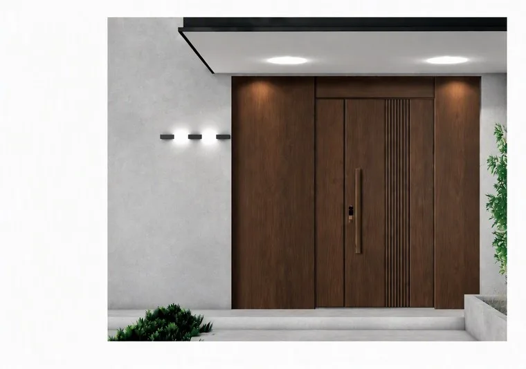 Aluminium entrance door design — illustrative finish