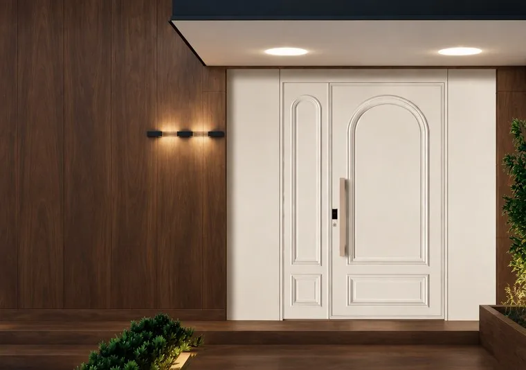 Aluminium entrance door design — illustrative finish